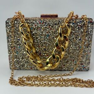✨ Glitter Box Clutch with Gold Chain – Statement Party Purse ✨